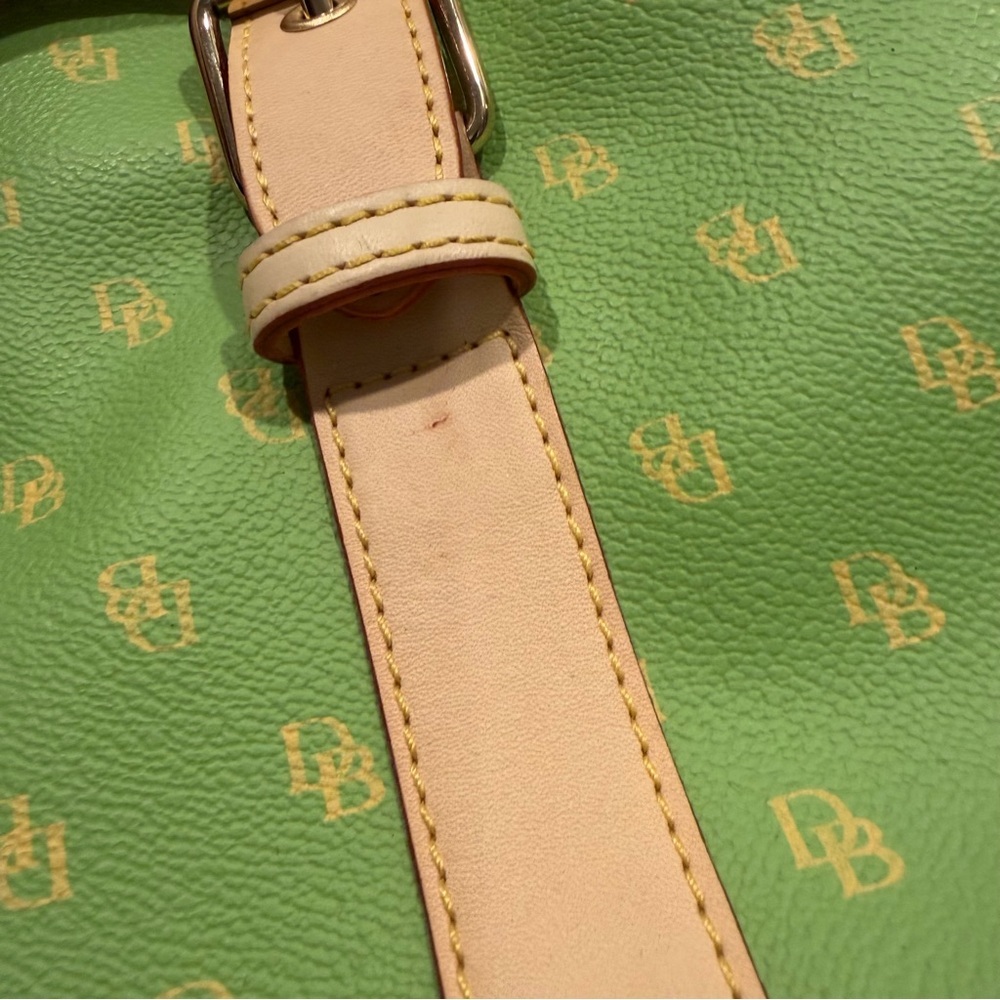 Y2K Dooney & Bourke Pastel Green & Yellow Leather Trim East West Shoulder Bag - Picture 8 of 11